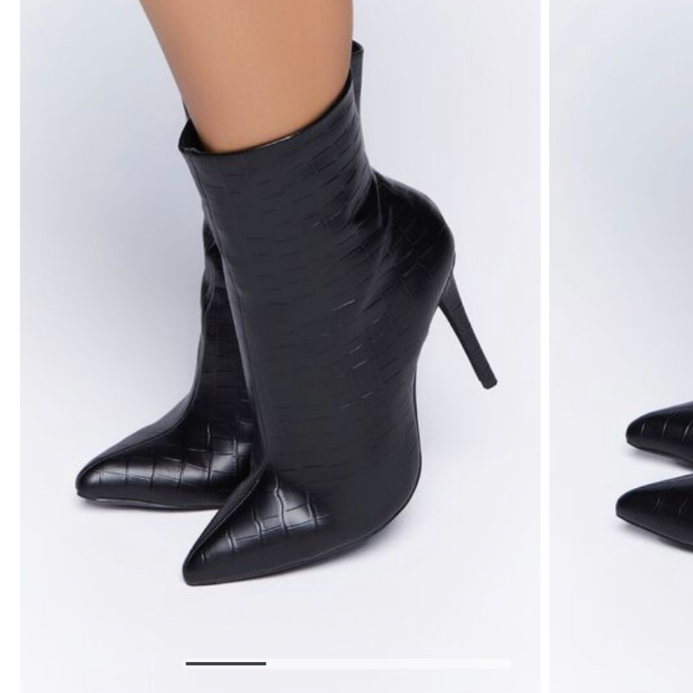 Faux croc leather stiletto booties